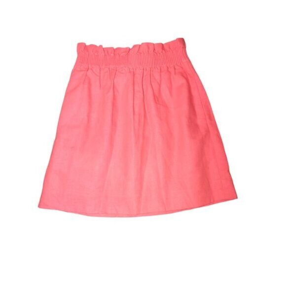 J. Crew Dresses & Skirts - J Crew Womens Pink Linen Blend Skirt Size 00 Ruffle Waist Casual Summer Preppy